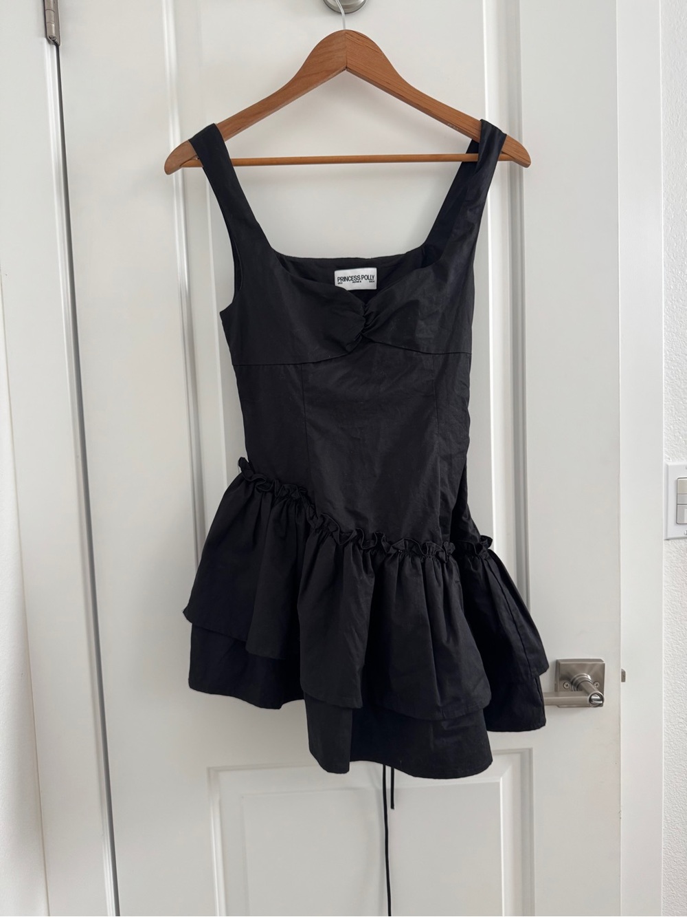 Princess Polly Shantelle asymmetric ruffle hem lace-up detail romper in black 2 - Picture 6 of 12